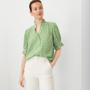 Ann Taylor Geo Ruffle Button Top